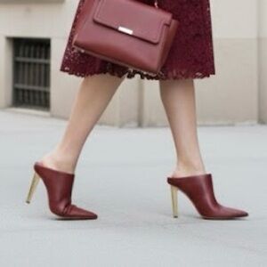 Michael Kors Halle Mule Pump Deep Red Leather Heels | Size 7M | New With Box